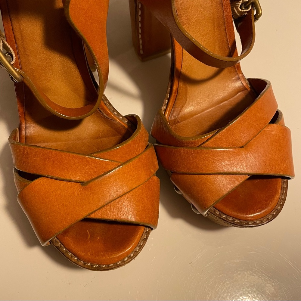 Chloe Clog Cognac Brown Platform Chunky Heels - Picture 9 of 17